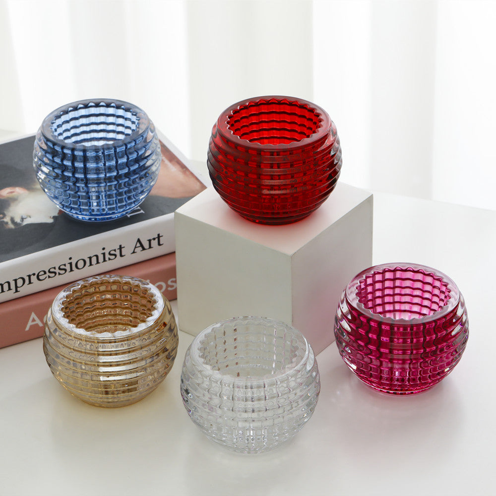 Ribbed Hand-Blown Glass Tealight Candle Holder Set Kalsten
