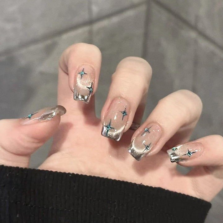 Decorative Press-On Nail Set with Glittering Star Accents Kalsten