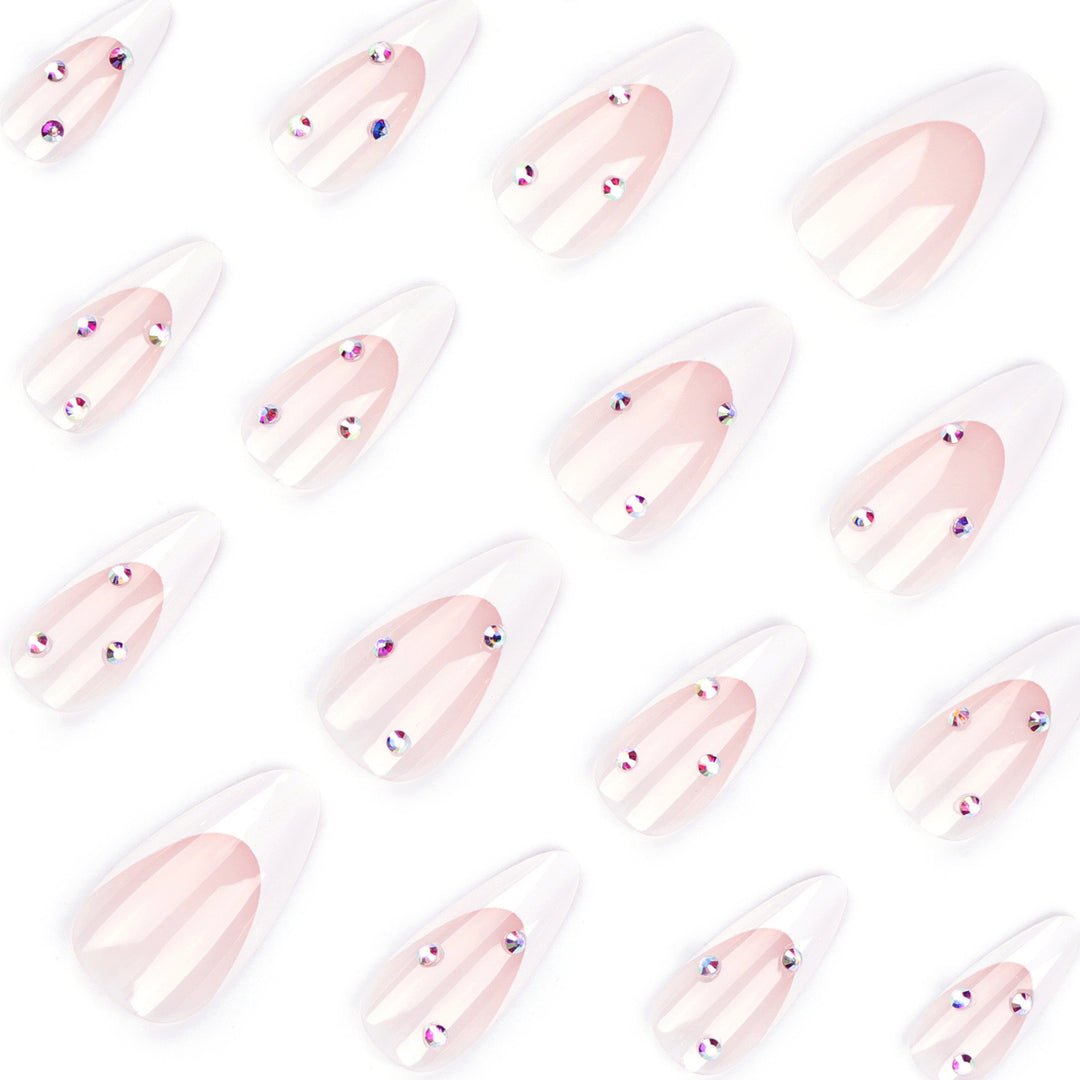 Elegant French Nail Art with Rhinestone Decorations Kalsten