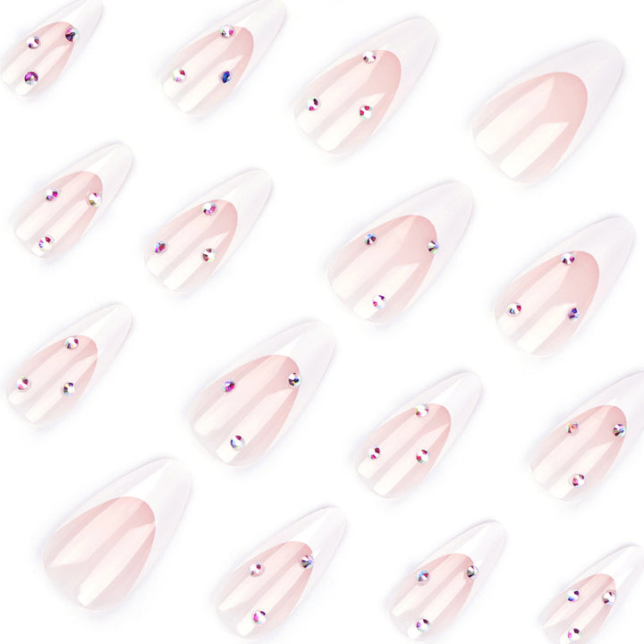 Elegant French Nail Art with Rhinestone Decorations Kalsten