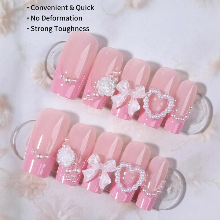 Artificial nail set with romantic heart and flower decorations Kalsten