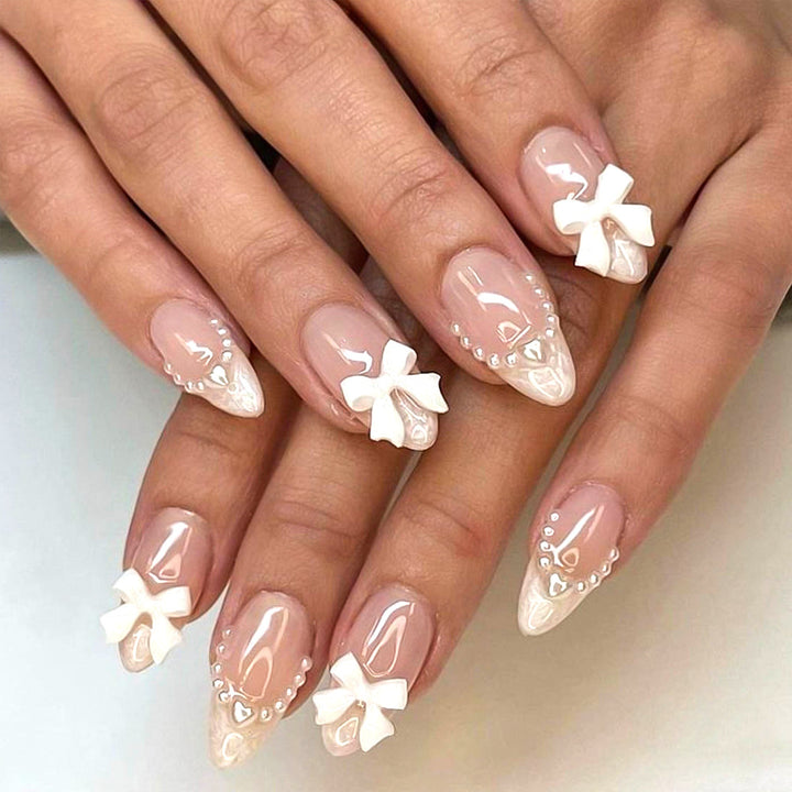 Decorative Press-On Nail Tips with Bow Accents Kalsten