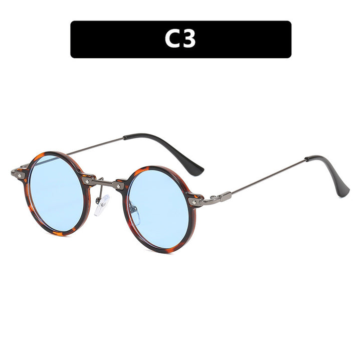 Women's round sunglasses with stylish metal frame and large blue lenses Kalsten