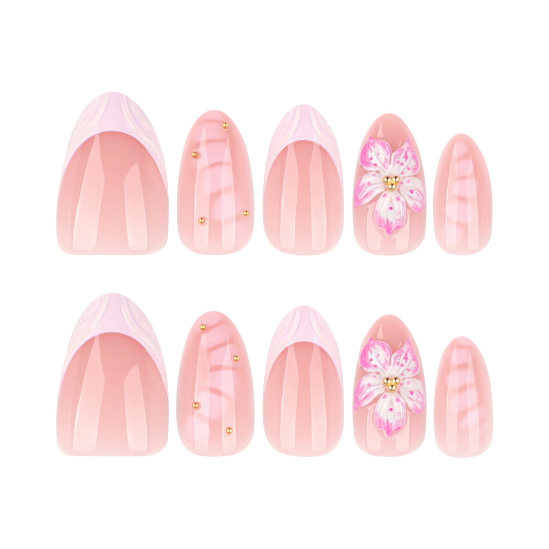 Artful Nail Extensions with Floral Design and Glitter Accents Kalsten