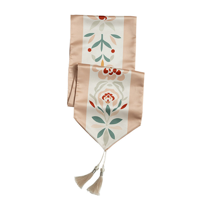 Decorative table runner with oriental tile pattern and tassels Kalsten