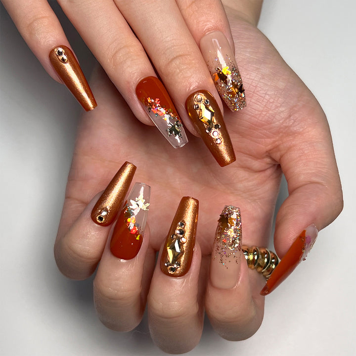 Artful Nail Extensions with Glitter and Flower Accents Kalsten