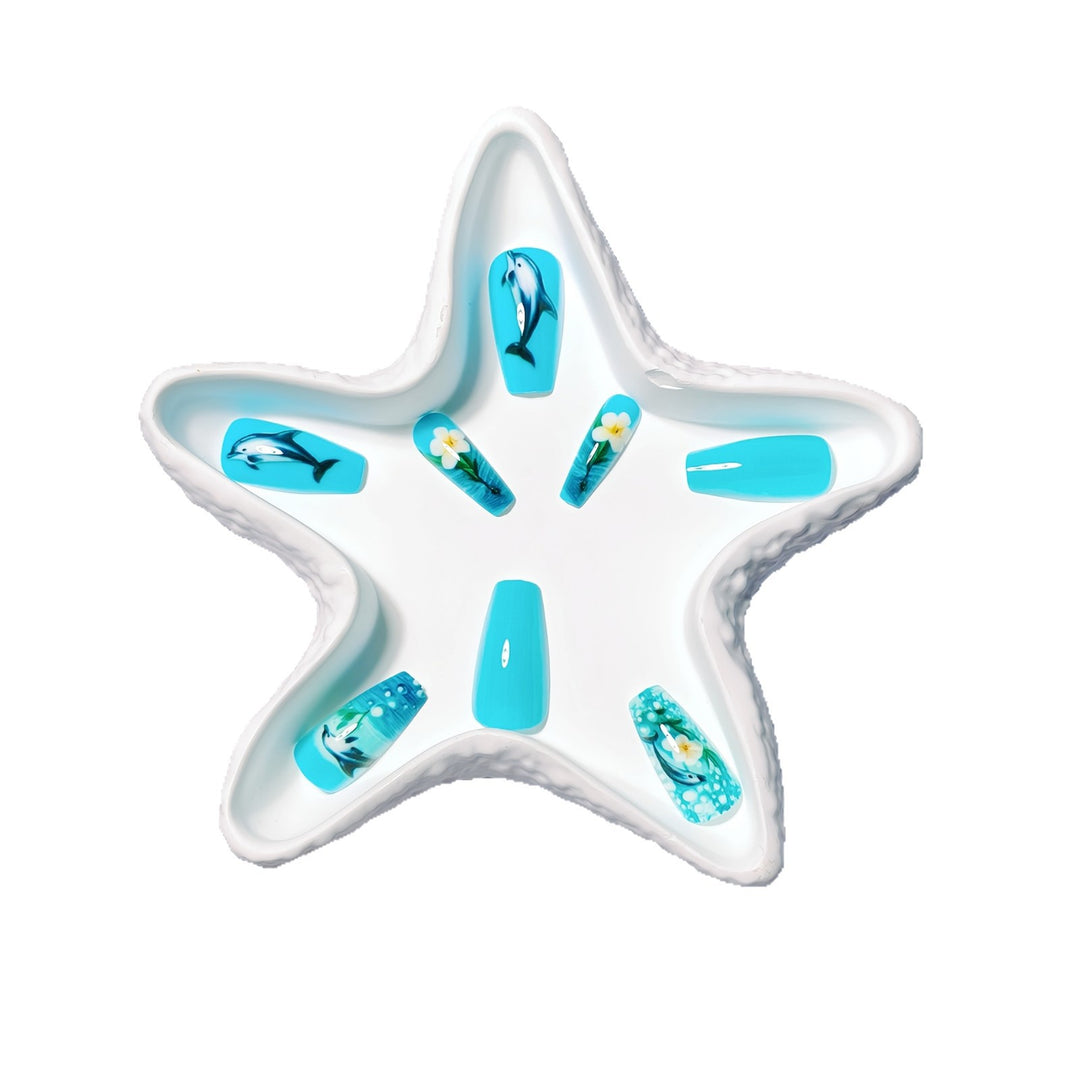 Artificial nails with underwater inspired marine motif Kalsten
