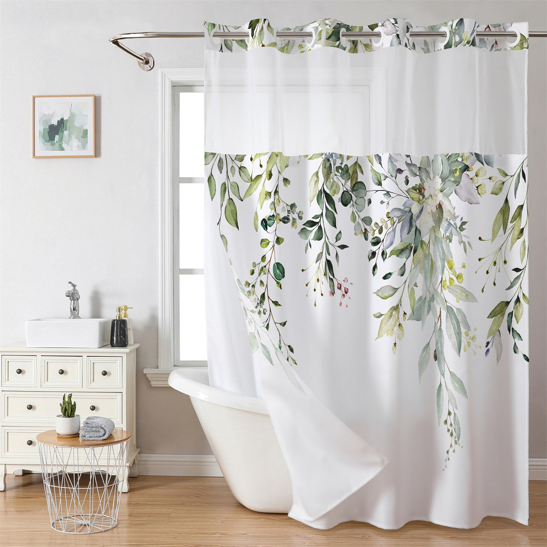 Tropical Leaf Print Shower Curtain Kalsten