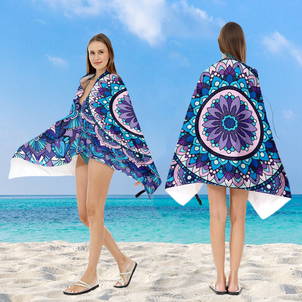 Hooded beach poncho with mandala motif Kalsten