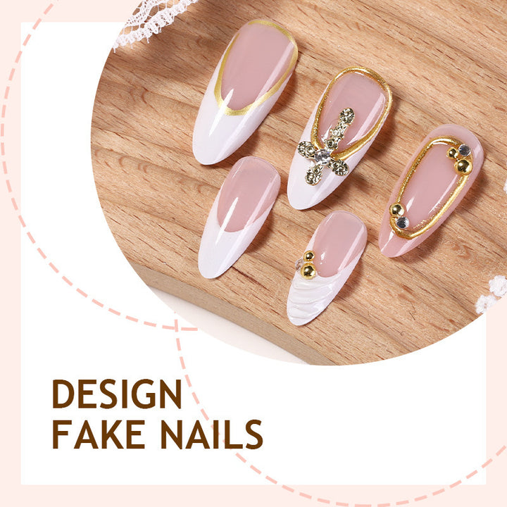 Artificial nail set with luxurious gold embellishments and elegant designs Kalsten