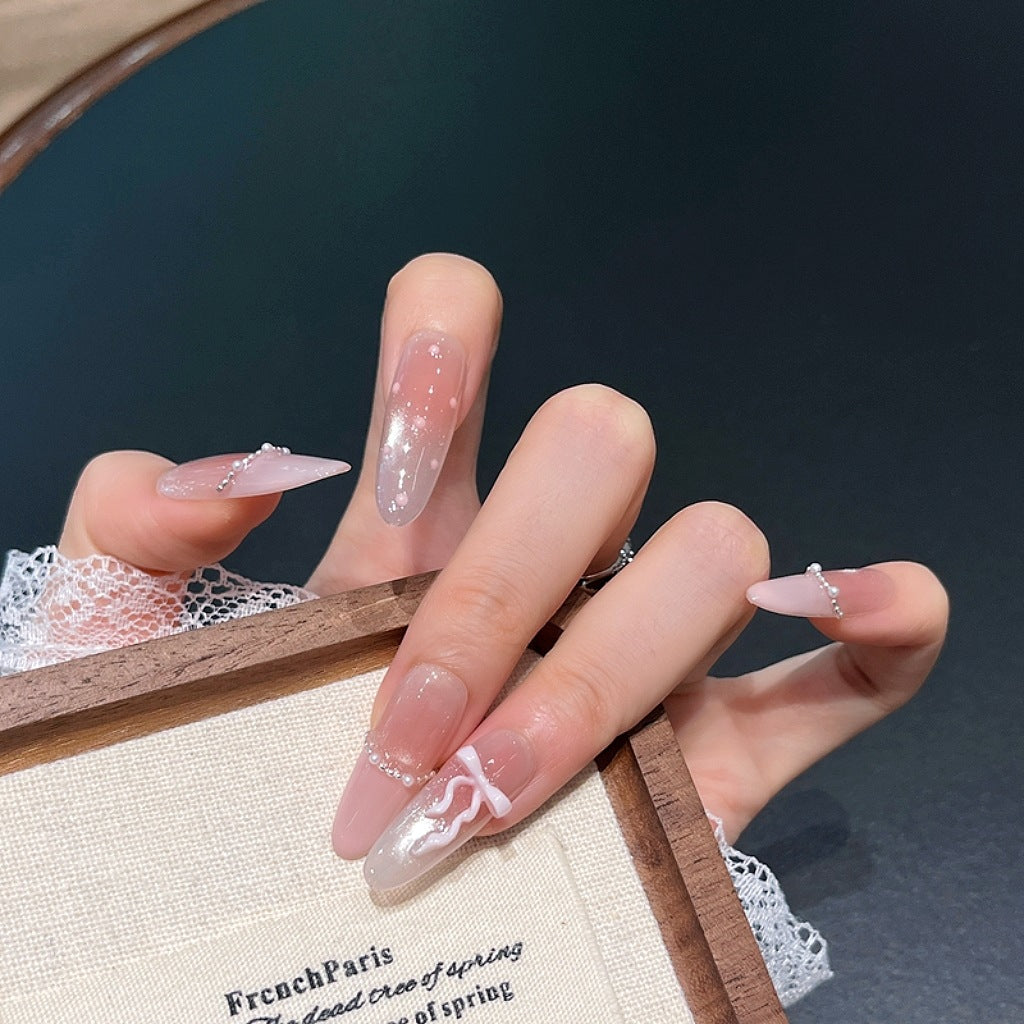Elegant Long Press-On Nails with Decorative Accents Kalsten