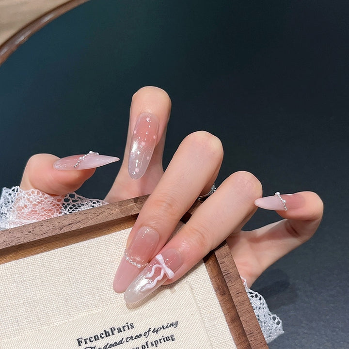 Elegant Long Press-On Nails with Decorative Accents Kalsten
