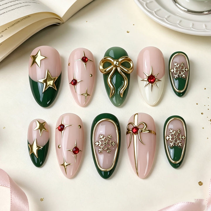 Elegant Holiday Press-On Nail Art Set