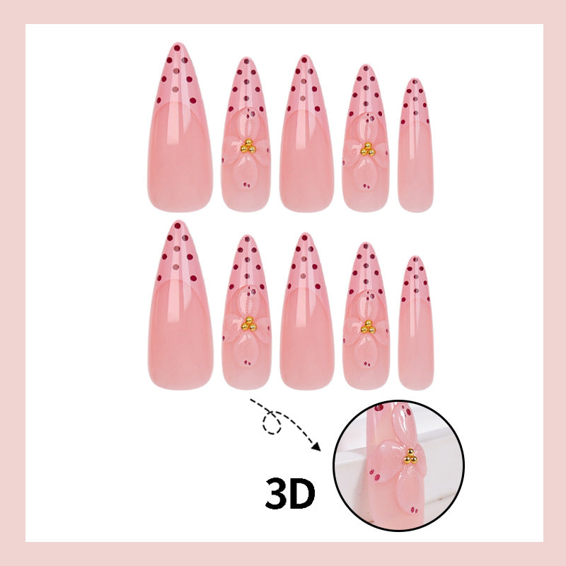 Artificial nail set with romantic flower and polka dot designs Kalsten