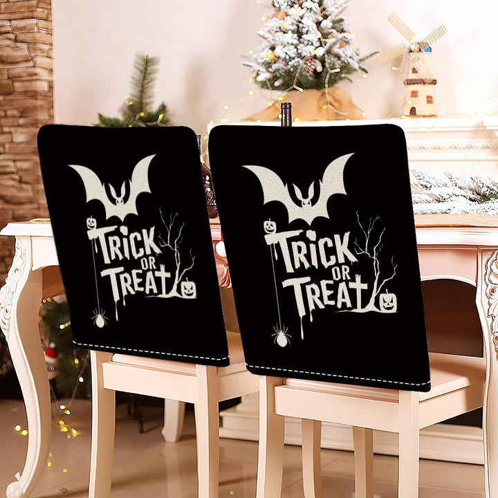 festive Halloween chair covers made of stretchable polyester with witch hat and lettering design