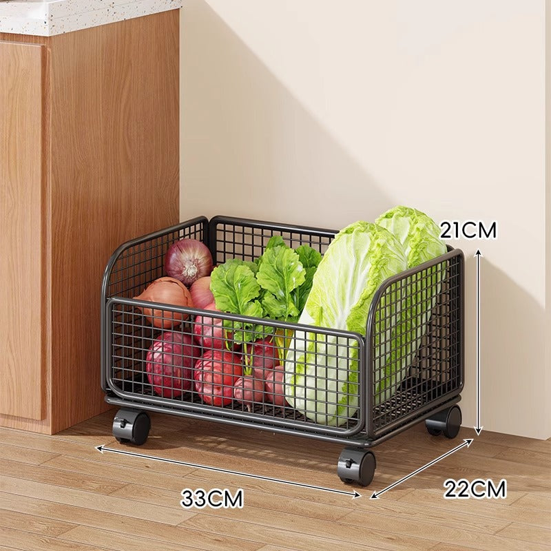 Compact Rolling Mesh Pantry Organizer Cart with Deep Ventilated Baskets and Locking Casters