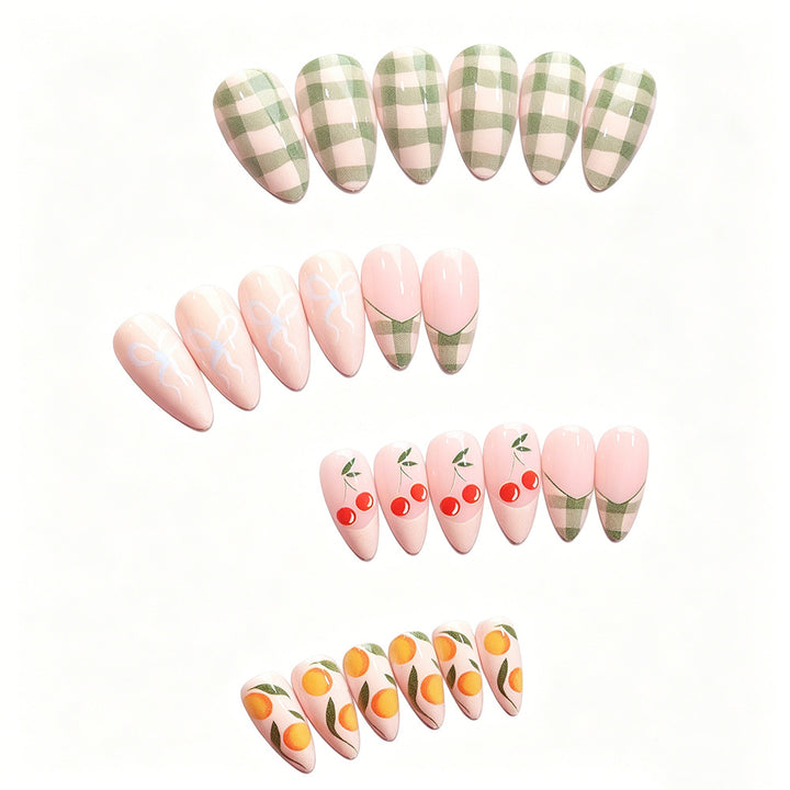 Artistic Press-On Nail Art Design Set with Fruit Accents Kalsten