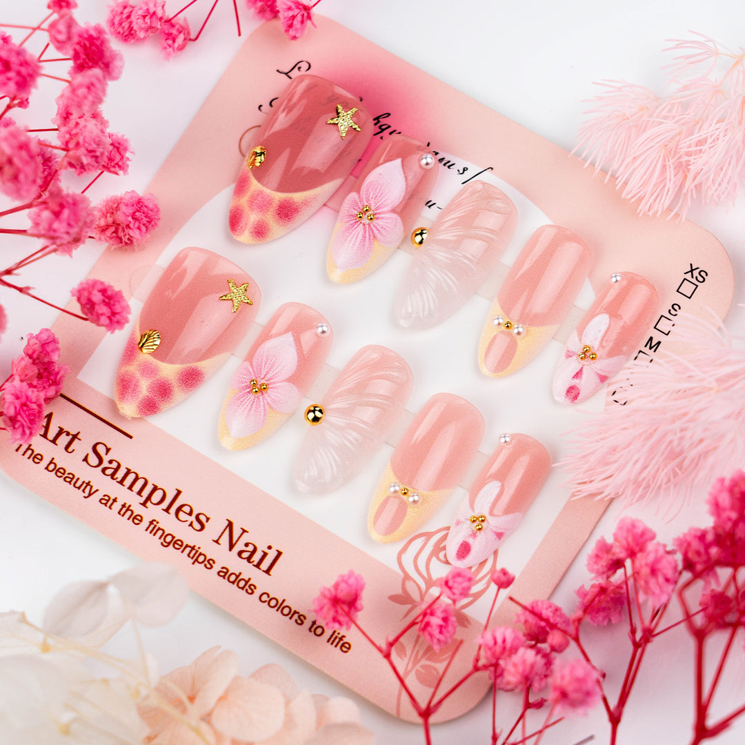 Decorative artificial nails with floral elements Kalsten