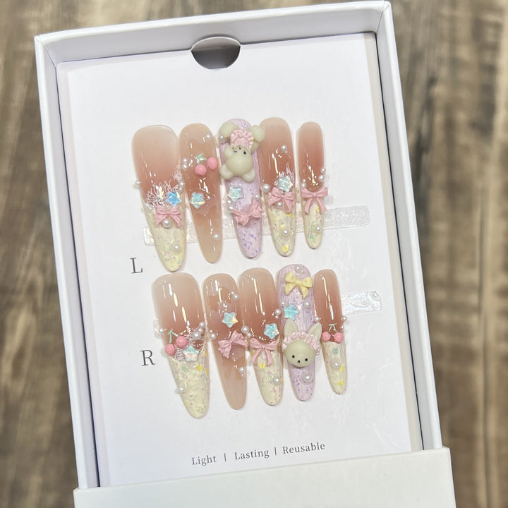 Themed Decorative Press-On Nails with 3D Accents Kalsten