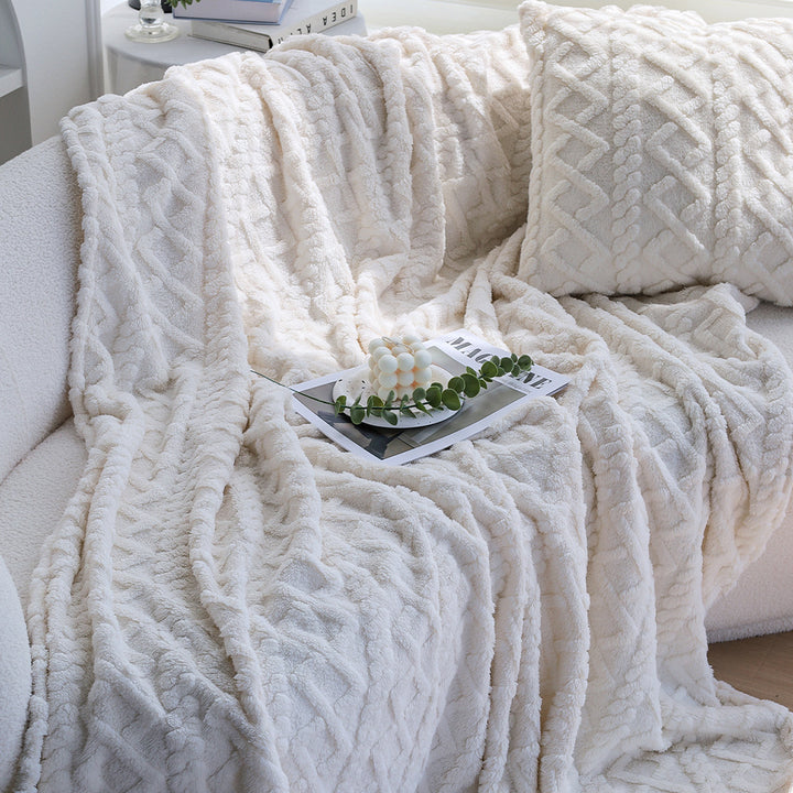 Square plush cushion cover with Scandi braid pattern and extra soft Sherpa quality Kalsten