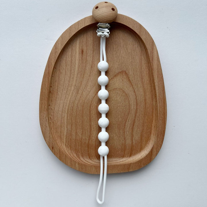 Silicone Beaded Pacifier Clip with Wooden Safety Clamp