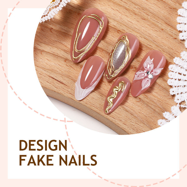Artificial nail set with elegant blooming designs and golden accents Kalsten
