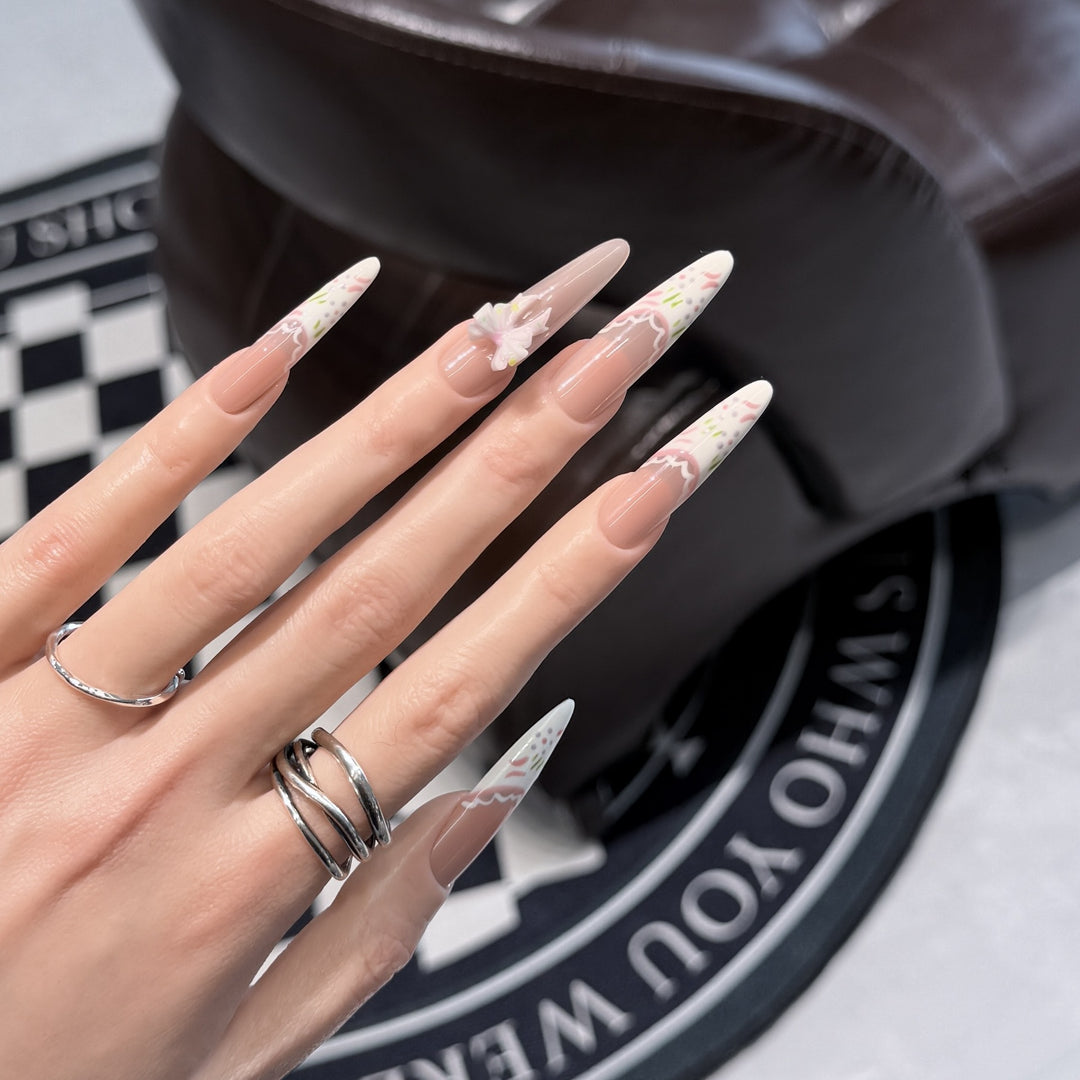 Elegant Floral Stiletto Press-On Nail Art Set Kalsten