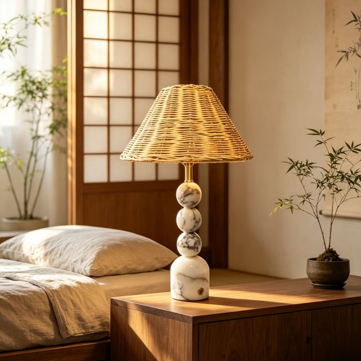 Artistic Marble and Rattan Table Lamp