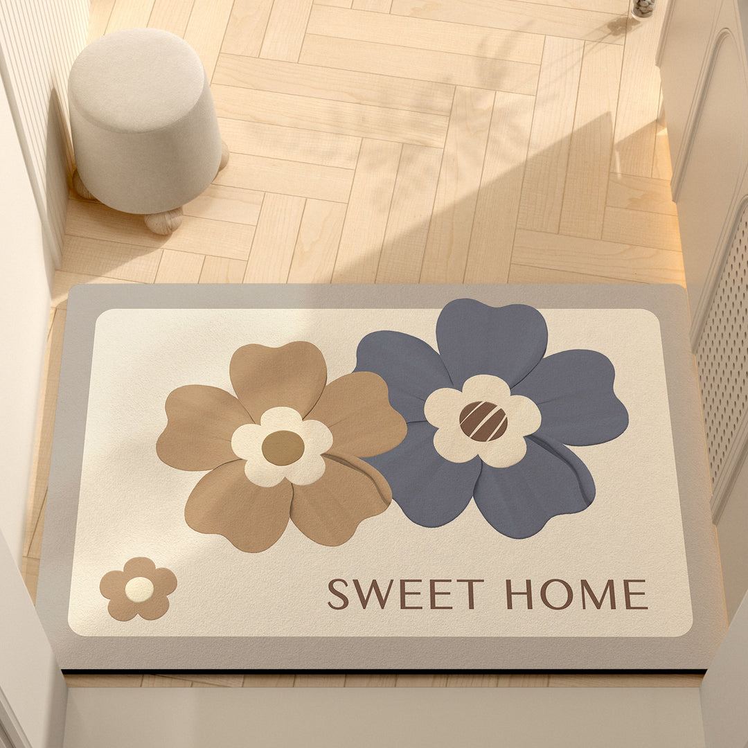 Whimsical Floral Motif Memory Foam Bath Mat