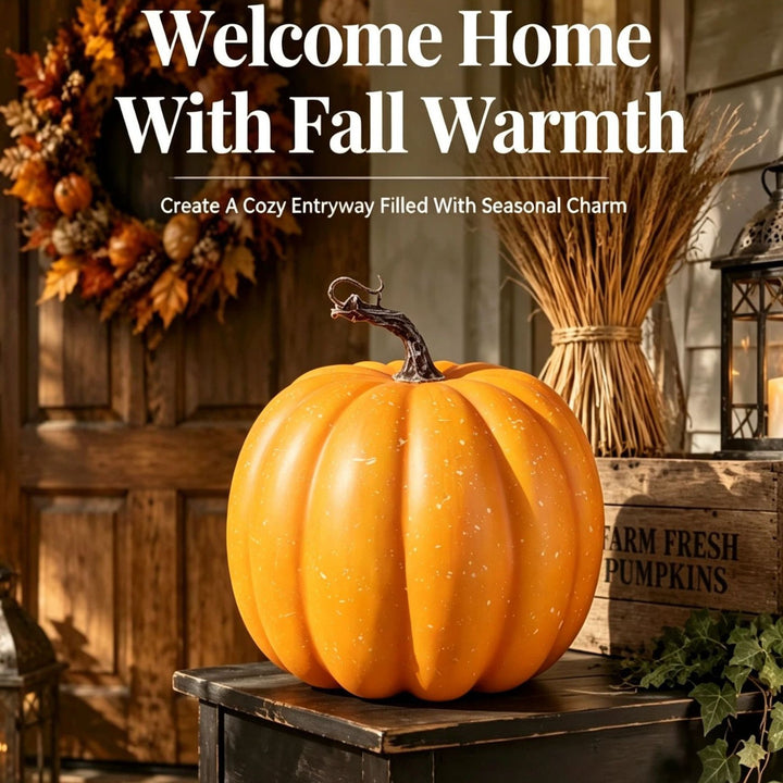 Decorative pumpkin made of foam with realistic texture finish and twisted stem