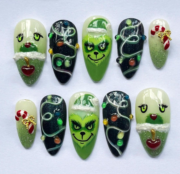 Whimsical Holiday-Themed Press-On Nail Art Set
