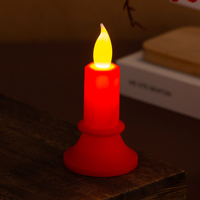 Flickering LED pillar candle in real wax look with removable holder