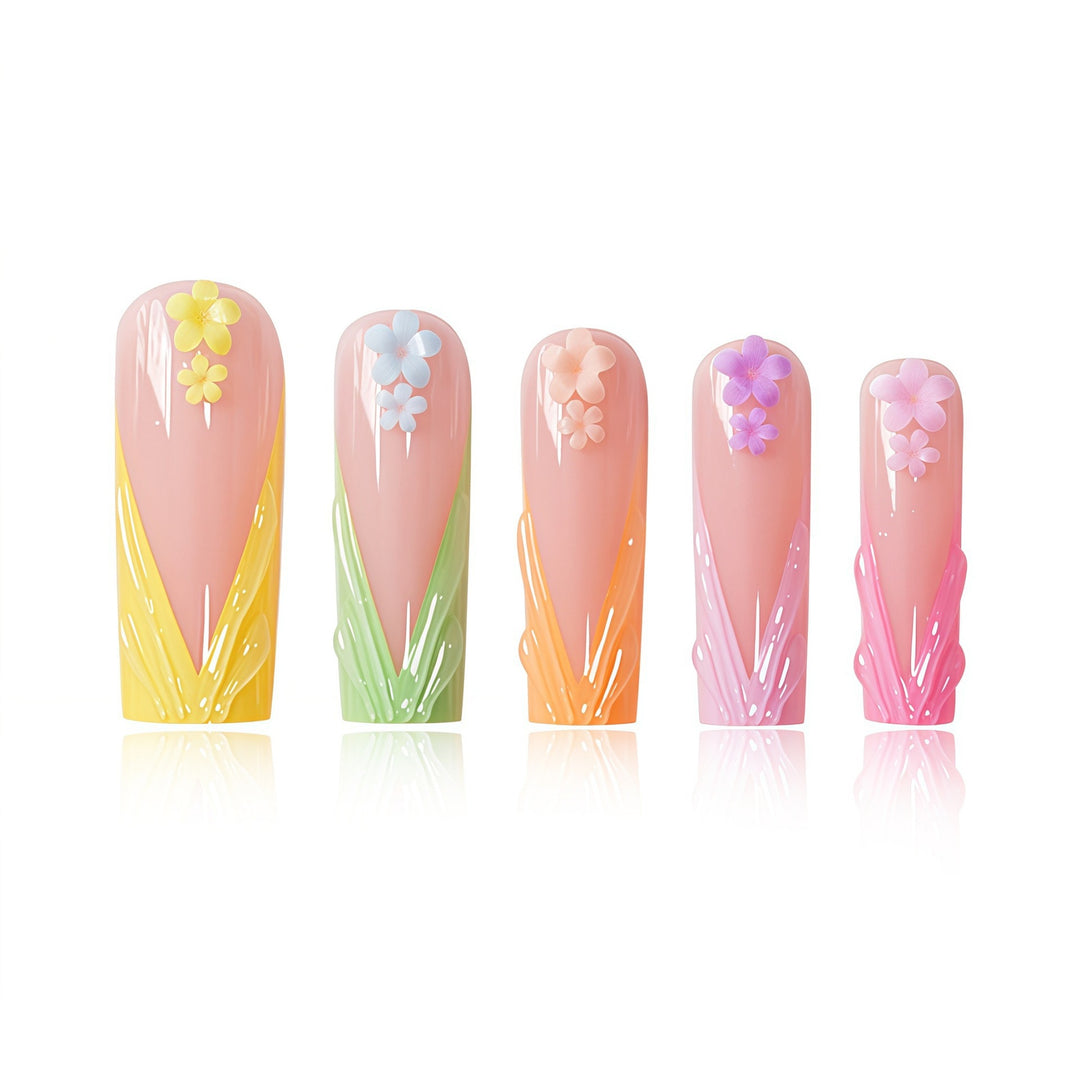 Floral Accent Long Nail Extensions Kalsten