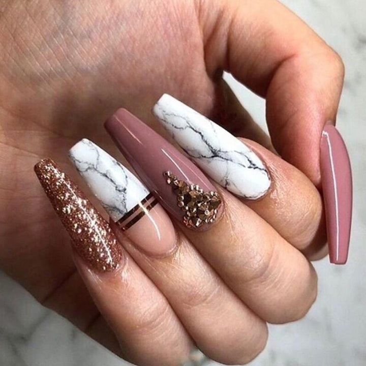 Elegant Marble Press-On Nail Art Set Kalsten
