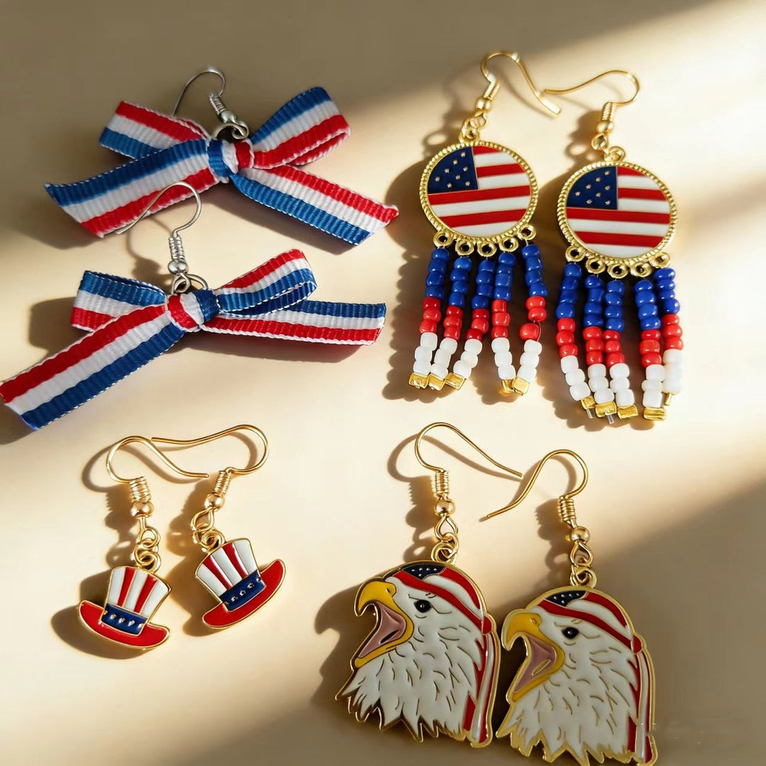 Women's handcrafted tassel earrings with flag medallion and pearl fringes Kalsten