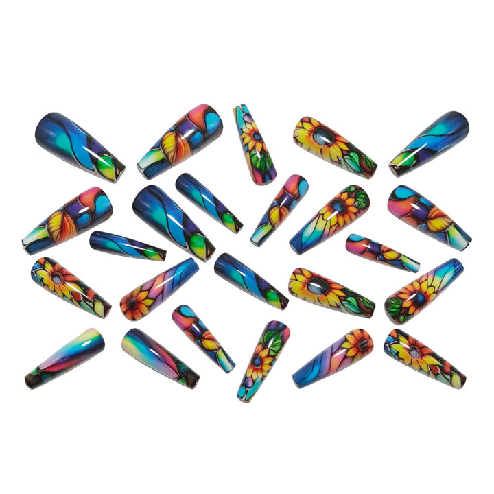 Artificial nails with colorful sunflower design Kalsten