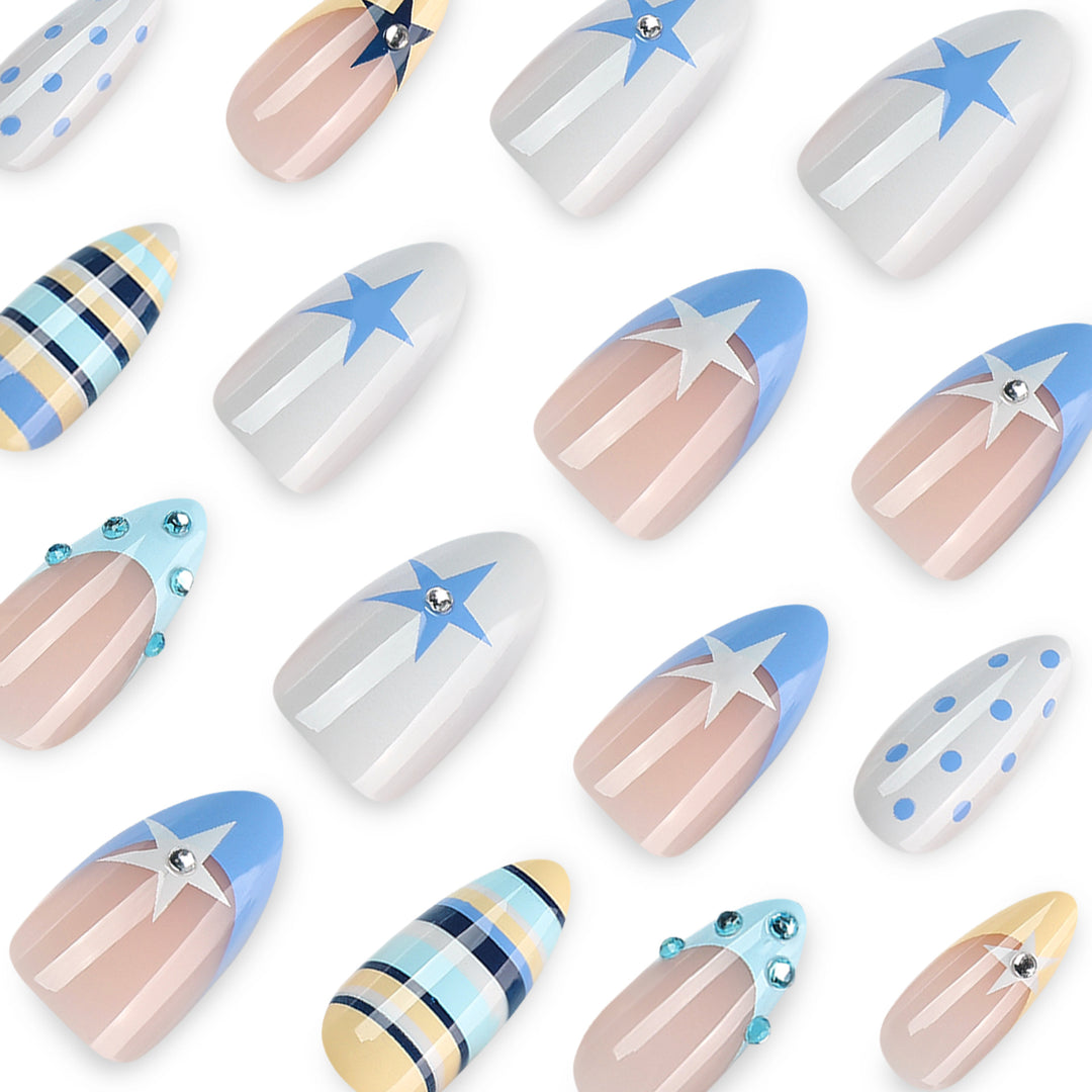 Artful stiletto nails with maritime designs Kalsten