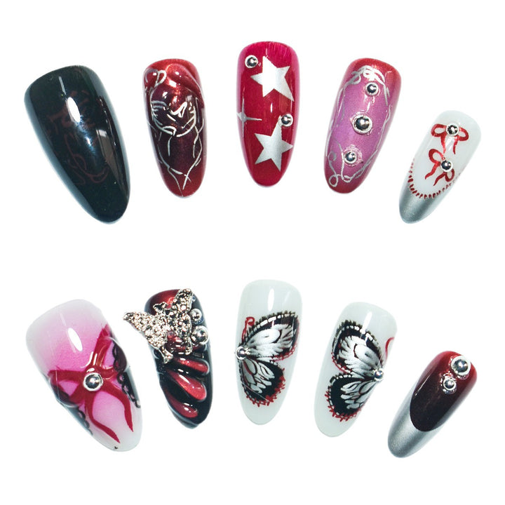 Artistic Press-On Nail Set with Butterfly and Star Details Kalsten