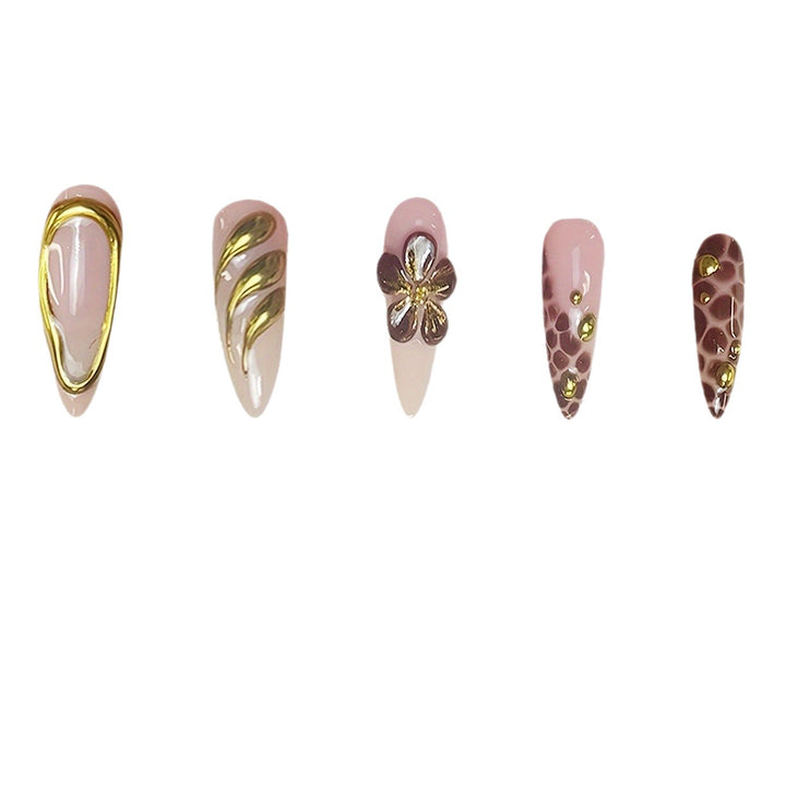 Artistic Press-On Nail Set with 3D Floral Accents Kalsten