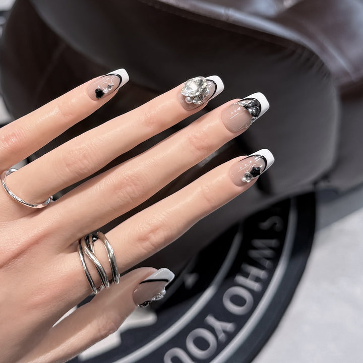 Decorative Press-On Nails with Elegant Gemstone Accents Kalsten