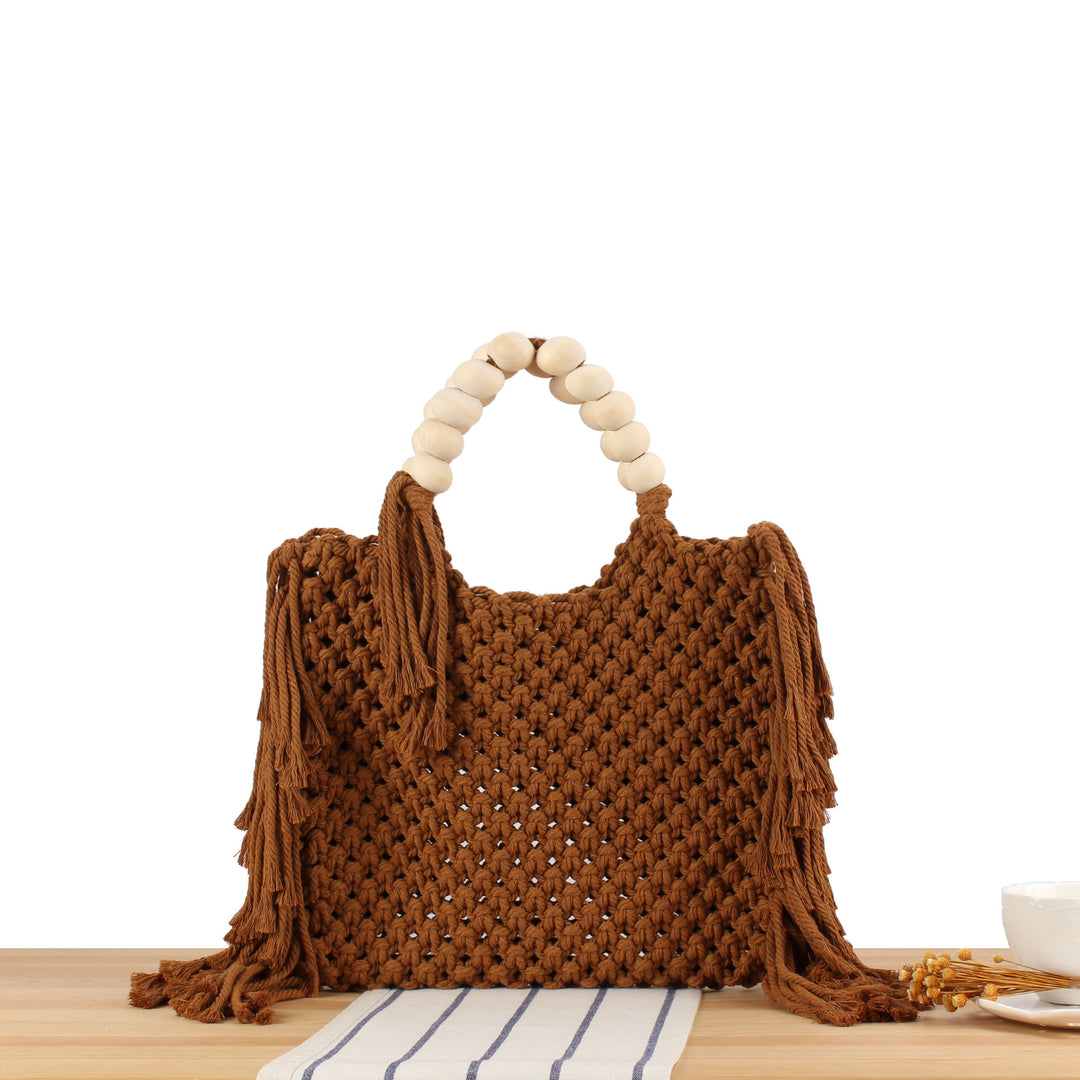 Hand-knotted tote bag with decorative fringes Kalsten