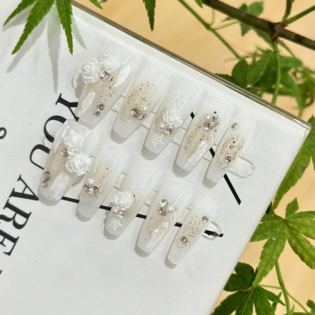 Luxury Floral-Embellished Press-On Nails