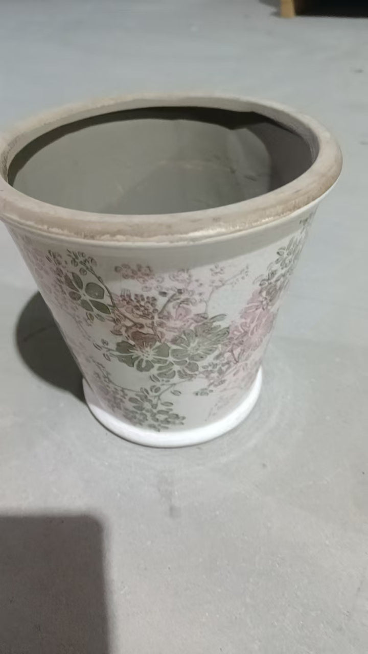 Decorative ceramic flower pot with floral design Kalsten