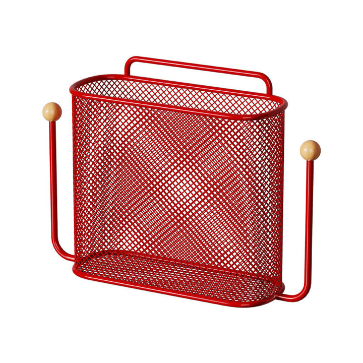 Wall-Mounted Mesh Vanity Organizer Basket with Dual Wooden Knob Hooks