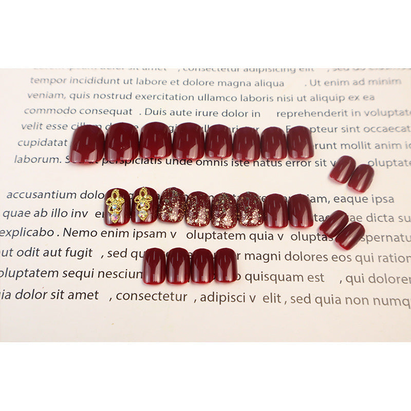 Decorative Press-On Nail Set with Glitter and Gem Accents