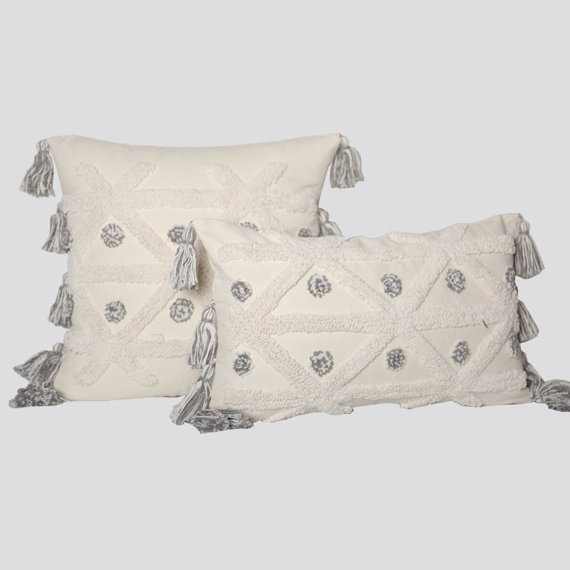 Decorative Tassel Embroidered Lumbar and Square Pillow Set