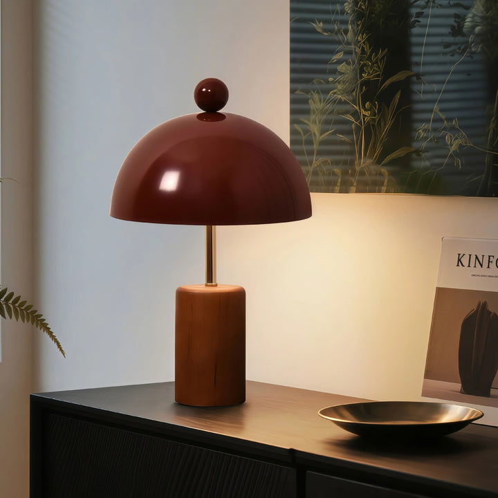 Sculptural Table Lamp with Wooden Base