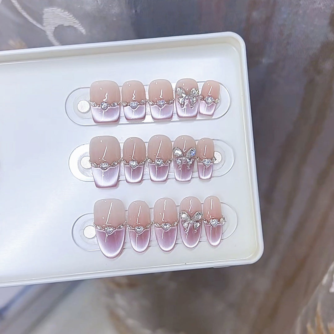 Elegant Press-On Nail Art Set with Butterfly Accents Kalsten