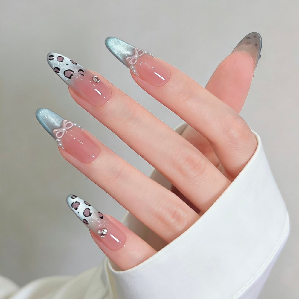 Elegant Stiletto Press-On Nail Set with Unique Floral and Ribbon Accents Kalsten