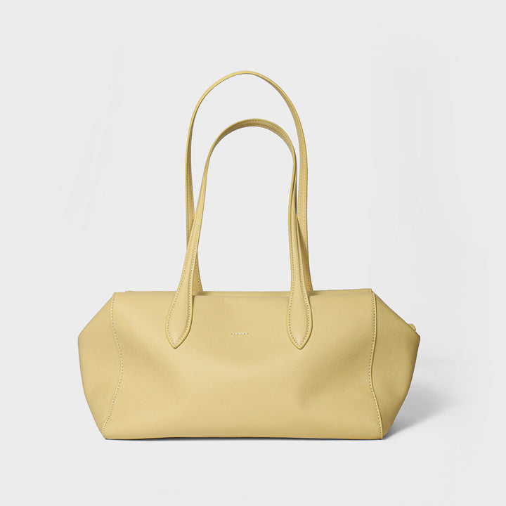 Structured Pebbled Leather Shoulder Tote with Extended Double Handles